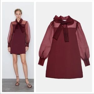 Zara contrasting organza dress- Burgundy